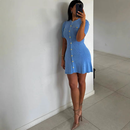 Front Button Rib Knit Dresses – Black, Blue & Wine Red