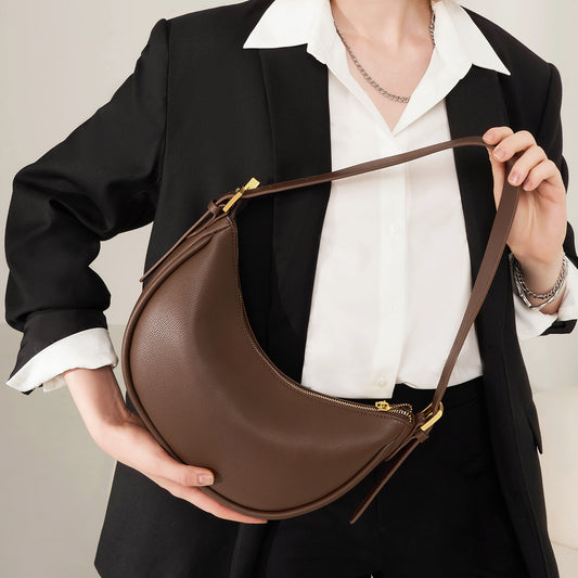 Moon Curve Leather Shoulder Bags – Black & Coffee
