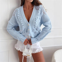 Long Sleeve Button Loose Hollow Women's Sweater SALE