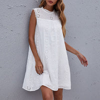 Sleeveless Lace Crochet Dresses – White Mid-Length