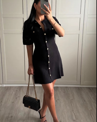 Front Button Rib Knit Dresses – Black, Blue & Wine Red