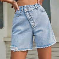 Women’s High Waist Denim Pants – Slim Fit Raw Edge Blue