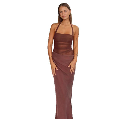 Sexy Mesh Stitching Halter Dresses for Women